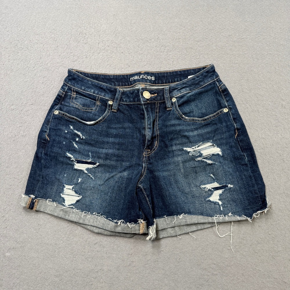 Maurices Shorts Women's 4 Blue‎ Denim Dark Wash Cuffed Raw Hem Distressed Summer